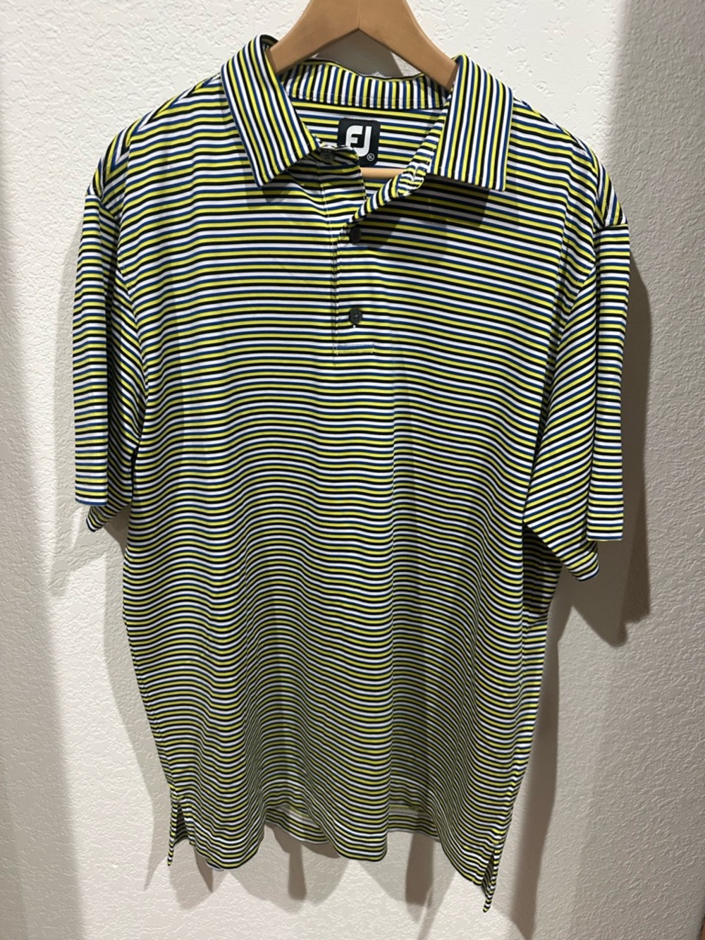 FootJoy Striped Polo in Yellow, Navy, Black & White